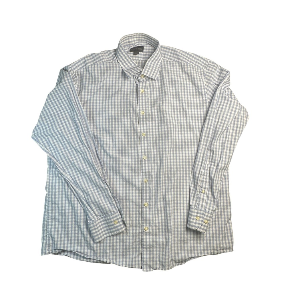 Scott Barber Shirt Mens 2XL Blue White Gingham Check Long Sleeve Button Front